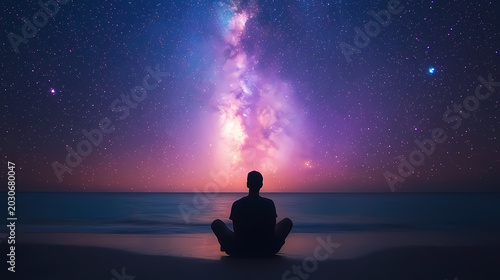 Peaceful Meditation Under a Cosmic Sky