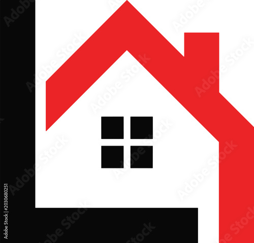 Modern Red Roof House Logo with Window for Real Estate, Architecture, Property Branding, and Housing Market Concepts
