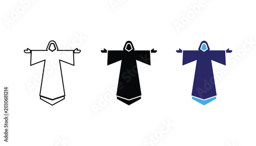 Quadro su tela Person in clerical robe with outstretched arms icon set in linear black and blue