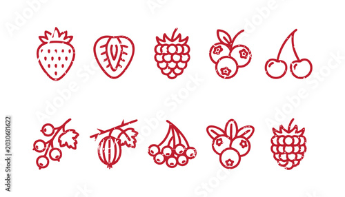 Quadro em tela Red berry icons set vector illustration of strawberry, raspberry, blueberry, che