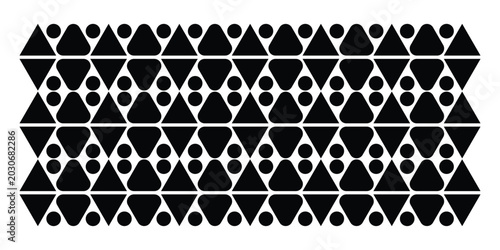 Bild auf Leinwand Seamless black and white geometric pattern featuring alternating triangles, rounded shapes, and circles in a repeating abstract tiled background