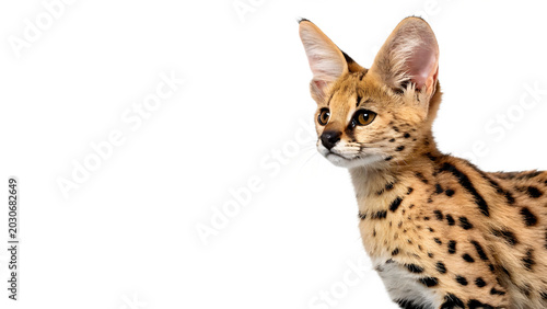 Tableau sur toile Wild exotic leptailurus serval cat standing calmly and looking sideways with big