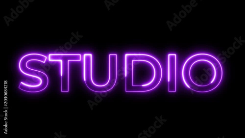 Purple Neon Studio Text Sign Glowing on Black Background