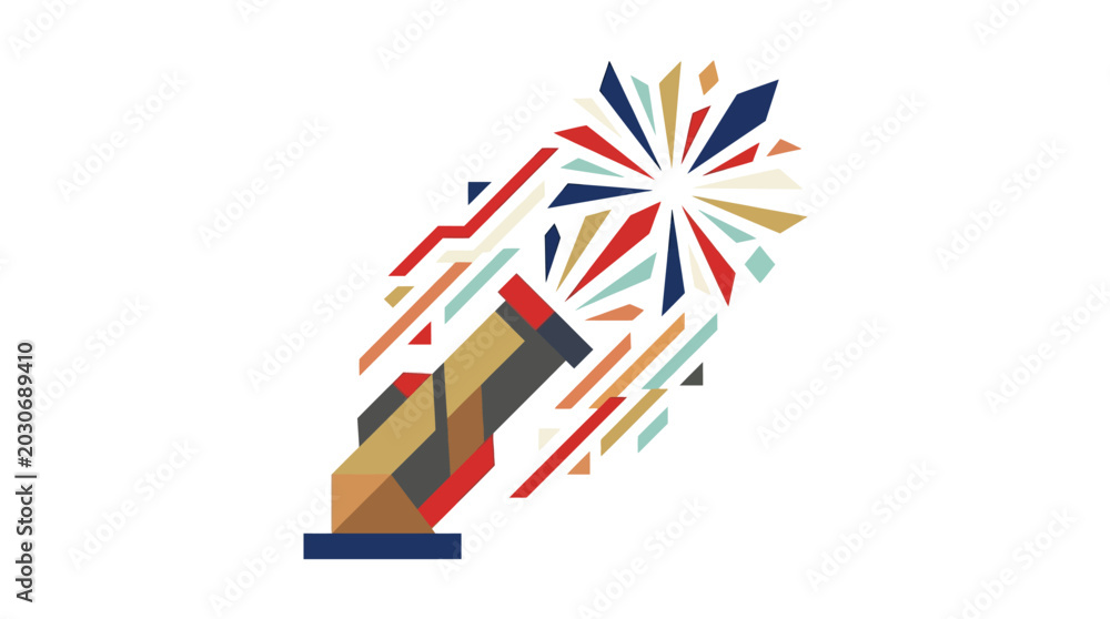 Obraz premium Abstract geometric fireworks exploding from cannon.