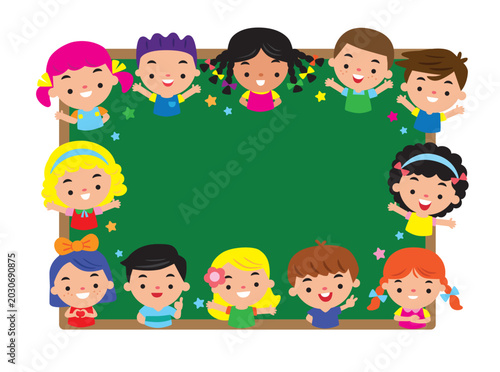 kids  happy colorful action on blackboard
