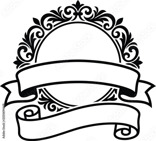 Obraz na plátně A vintage manner oval ornate representation frame vector structure with two empty ribbons for high resolution structure