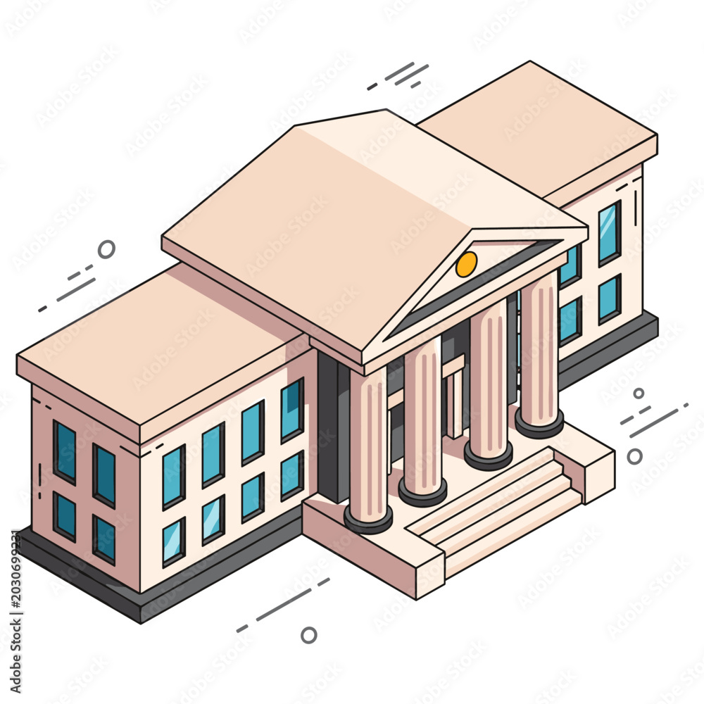 Fototapeta premium Isometric illustration of a neoclassical building with columns and windows