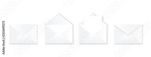 Tableau sur toile Set of realistic white envelope mockups in closed, open and card insert variations