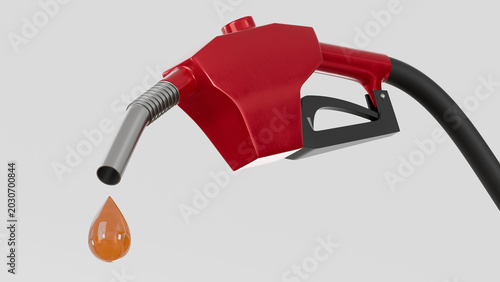 Four red gas pump nozzles isolated background