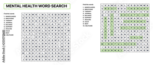 Φωτογραφία Mental health word search puzzle with highlighted words