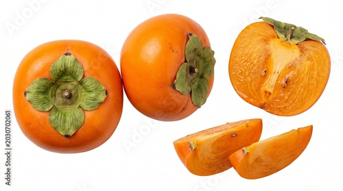 Fresh orange persimmon fruits isolated on white