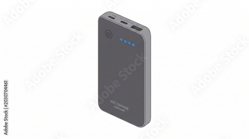 Vector illustration of a portable power bank with blue indicator lights on a white background