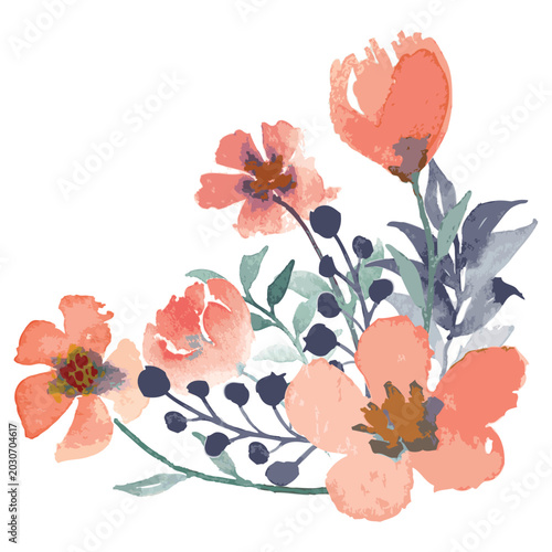 romantic watercolor floral corner vector