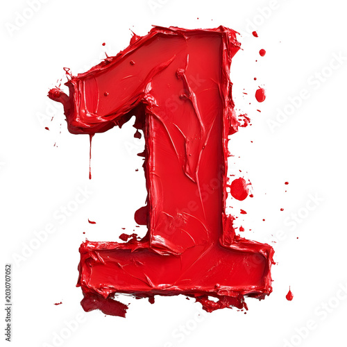 Number one crafted with thick red oil paint features realistic brush strokes and a textured surface.