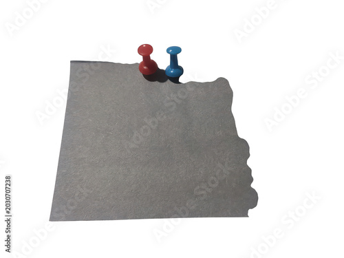 Two colorful figurines standing on a gray map of arizona