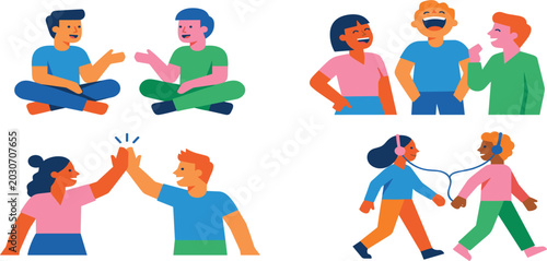 Tablou pe pânză Happy Friends and Youth Communication Character Set with People Talking, Laughin