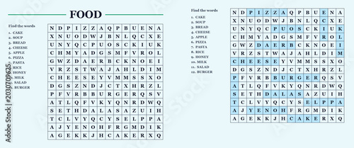 Photos Word search puzzle featuring various food items and ingredients