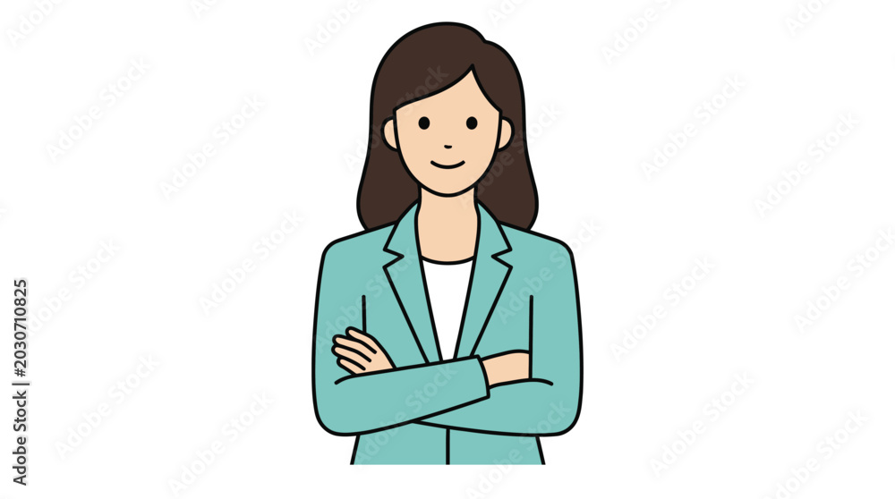 Fototapeta premium Professional businesswoman with brown hair standing confidently with her arms crossed in this digital illustration shot