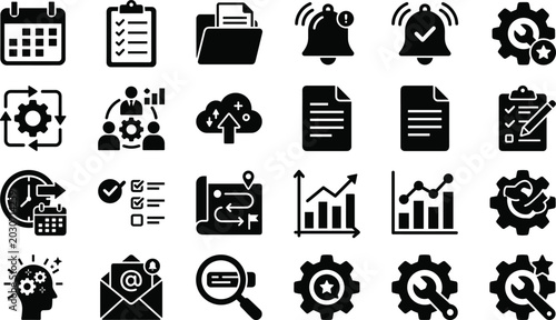 Foto Modern business management and productivity icon collection featuring scheduling