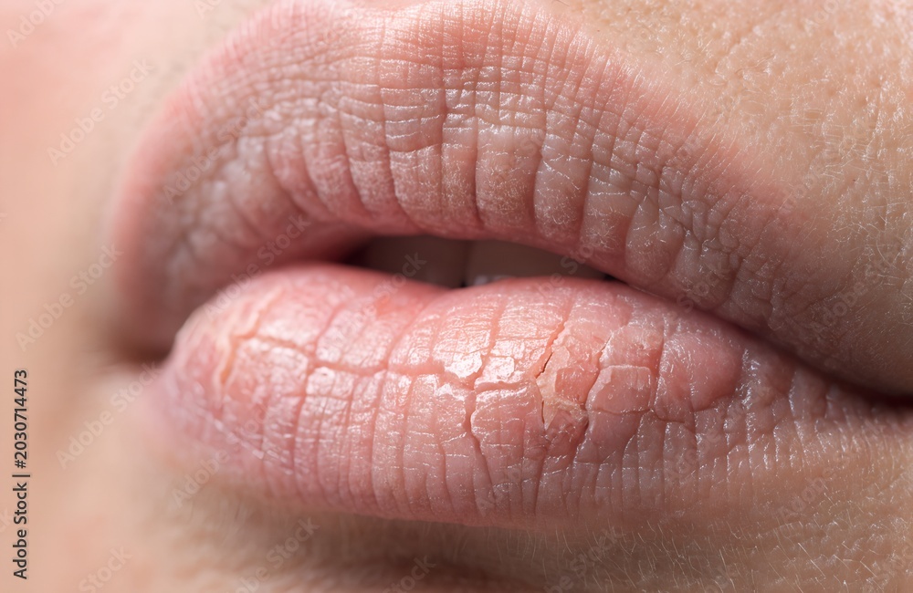 Fototapeta premium Dry Chapped Lips Texture Macro Close Up