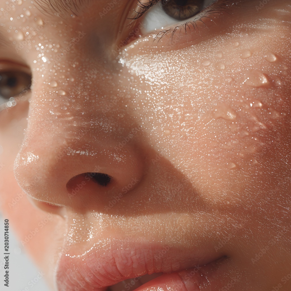 Fototapeta premium Hydrated Female Skin with Water Droplets Macro Beauty Shot