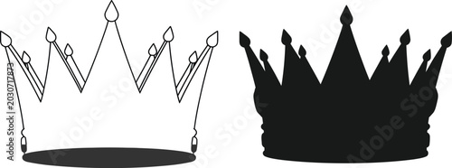 Fotografia Royal crown vector illustration set line art and solid silhouette designs