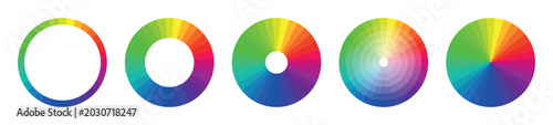 Foto Collection of colorful radial wheels showing hue transitions, gradient saturatio