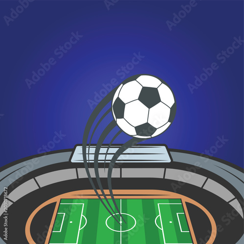 football flying above football stadium illustration with sports arena background