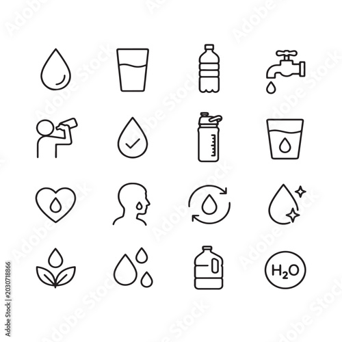 Water, hydration, line icons set. minimal vector illustrations. Simple outline signs. 48x48 Pixel Perfect.
