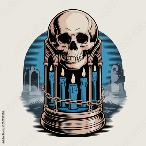 Slika na platnu Human Skull in Metal Cage.
