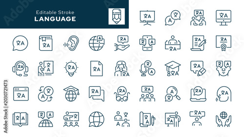Fotografie Language outline icons set