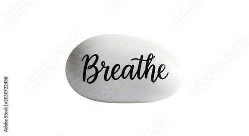 A serene stone with the word Breathe written on it against a transparent background