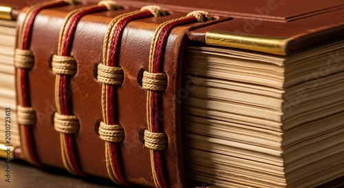 Close up of a detailed old leather book