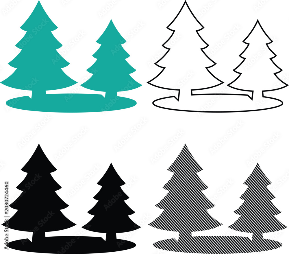 Fototapeta premium Vector silhouette of pine trees on a hill with conifers landscape silhouette