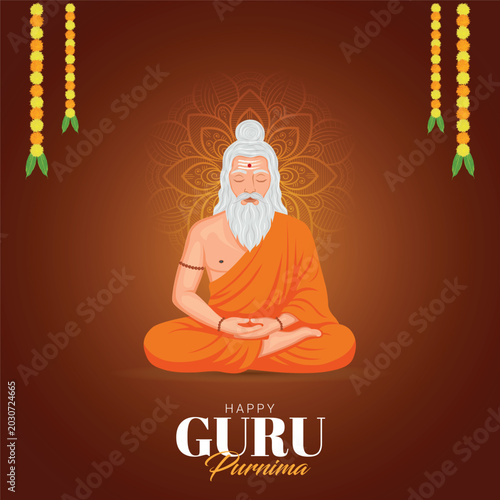Guru Purnima festival of India teachers gurus give blesses to his shishya Social media post Pro Vector
