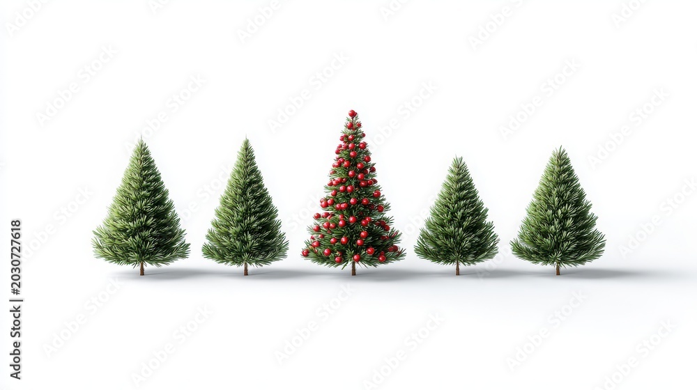 Fototapeta premium Christmas Tree with Decorations on White Background