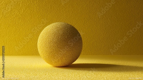 A Single Yellow Sphere Casting a Shadow on a Yellow Surface.