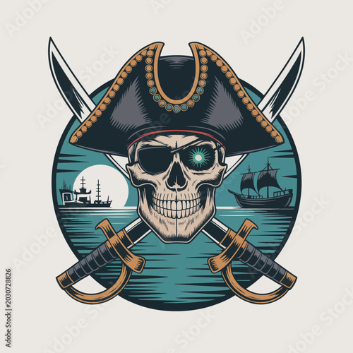 Canvas Print Pirate skull with eye patch swords.