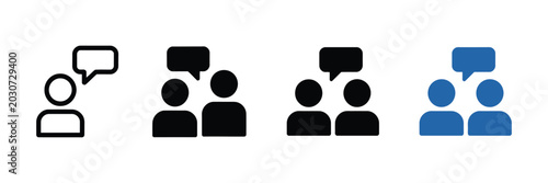 Foto Communication Icon Set, Two People With Speech Bubbles Showing Professional Dialogue, Customer Support And Business Consultation Vector Illustration