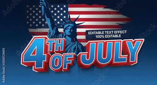 4th of july editable text effect with statue of liberty and american flag, independence day celebration typography style, vector graphic design