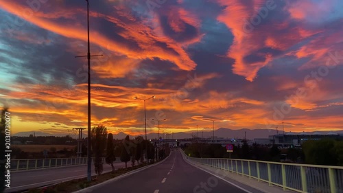 sunset on the road