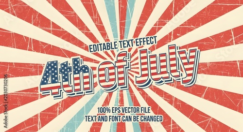 4th of july vintage retro text effect with sunburst background