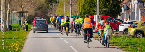 Bilde på lerret Group of cyclists on city road, street, asphalt