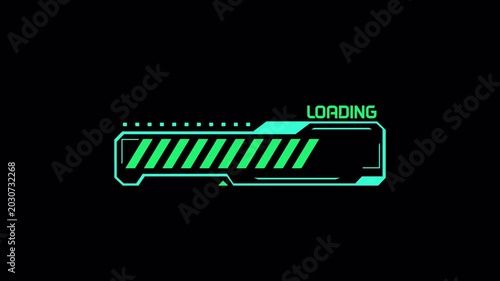 Digital Loading Frame Animation with Neon Glitch Progress Effect. Transparent Background. 4K Motion Graphic