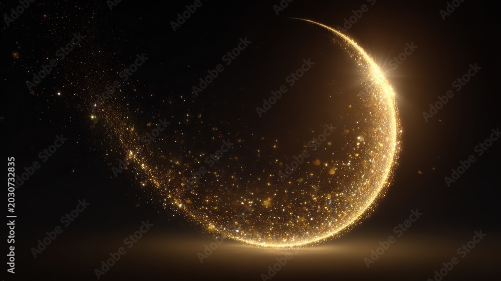 Obraz premium Glowing Crescent Moon on Dark Night Sky with Sparkling Effect