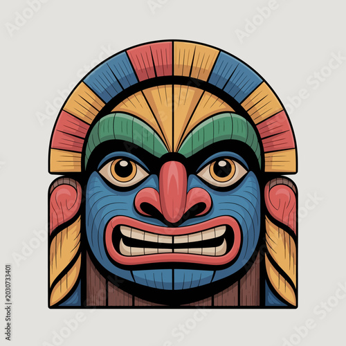 Bild auf Leinwand Colorful tribal totem head illustration.