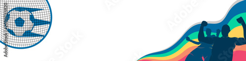 Soccer Goal Banner with Fans Celebrating and Copy Space. Creative sport concept. Art vector graphic for brochures, flyers, presentations, logo, print, web