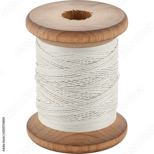White embroidery thread on wooden spool