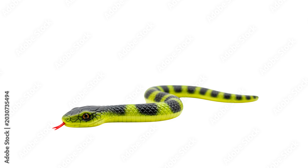 Fototapeta premium A green snake with black spots on its body slithers forward on a transparent background