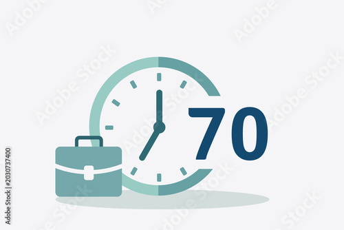 Business Retirement Countdown: Age 70 Clock and Briefcase Representing Pension and Career Milestone